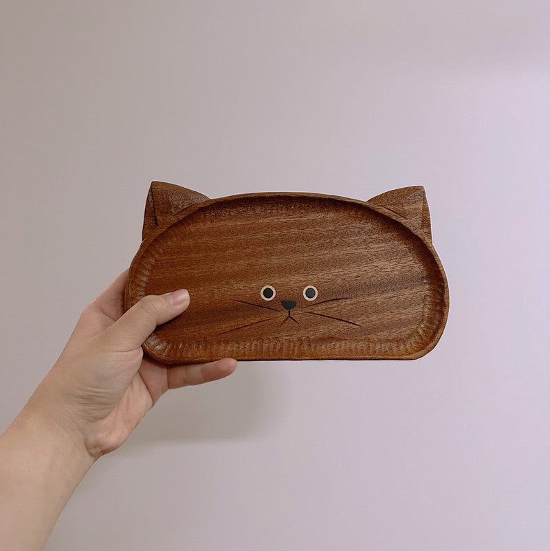 Wooden Big-Faced Cat Storage Tray, Jewelry, Glasses Organization