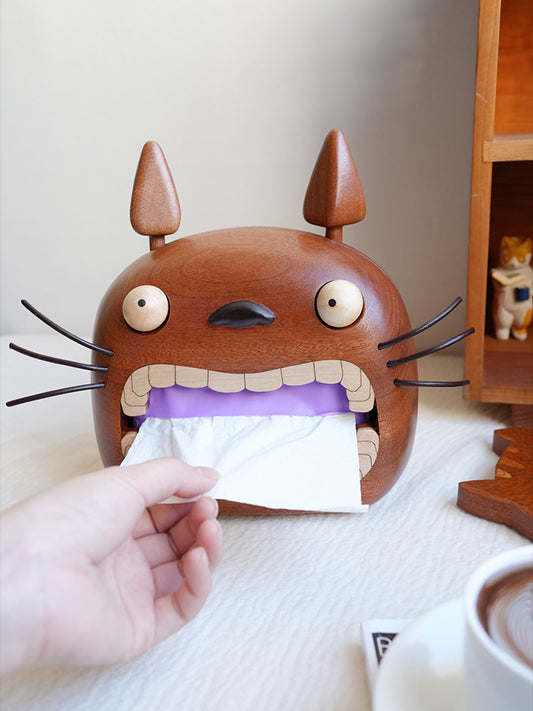 Wooden Big Mouth Cat Facial Tissue Holder, Unique Home Decoration