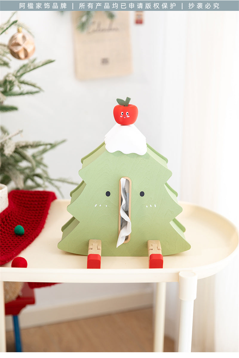 Wooden Cartoon Christmas Tree Tissue Holder, Phone Holder, Home Decoration