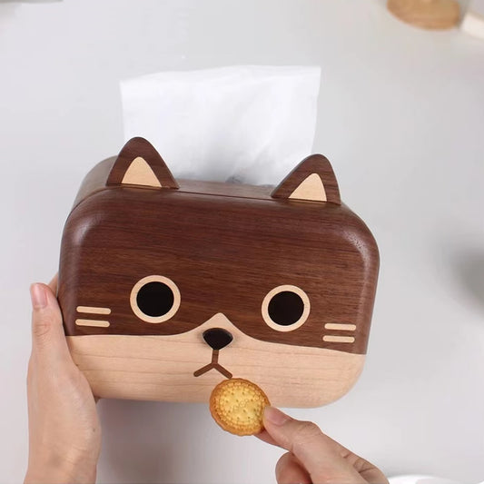 Wooden Cute Big Face Cat Tissue Boxes, Unique Decorative Ideas For Gifts