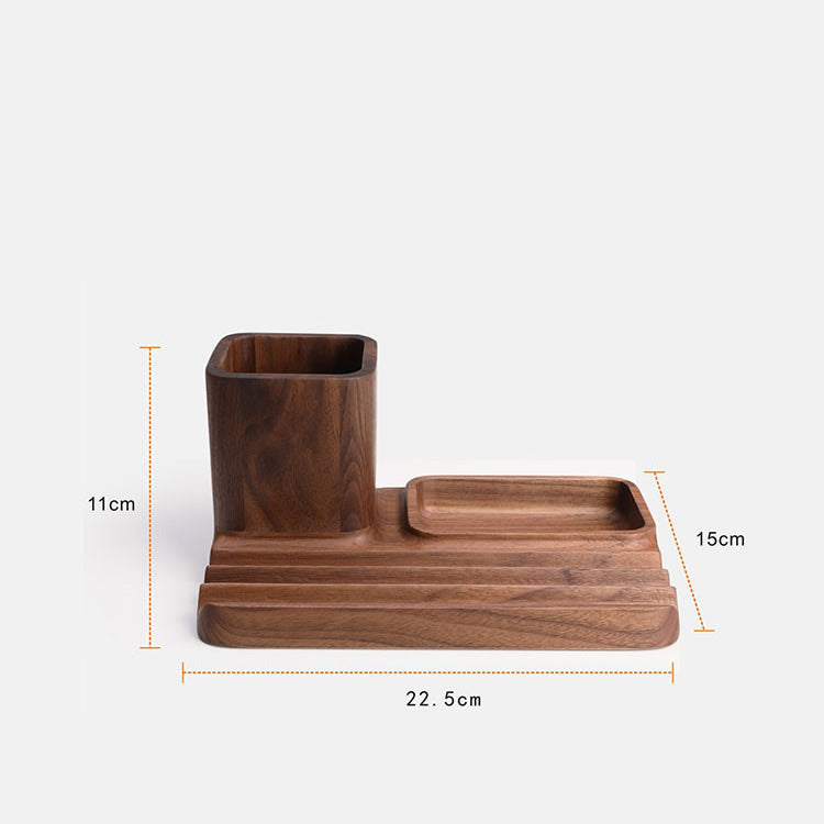 Wooden Office Pen Holder Storage Tray, Multifunctional Desktop Organization