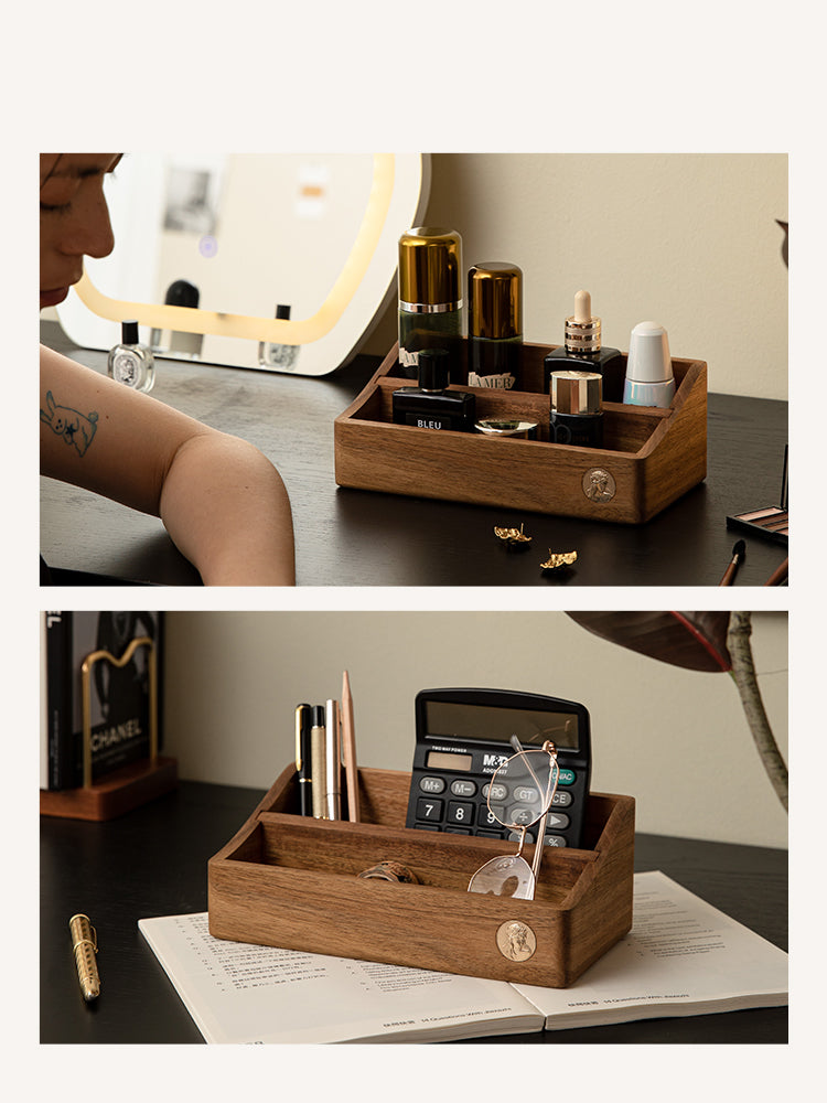 Wooden Desktop Organizer: Stylish Storage Solution for Remotes, Phones, and Glasses