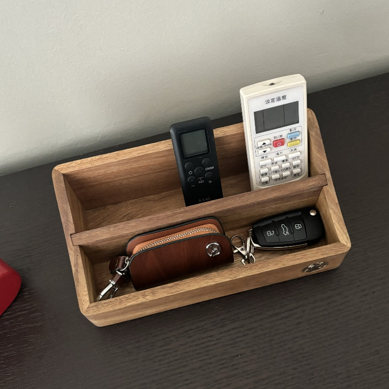 Wooden Desktop Organizer: Stylish Storage Solution for Remotes, Phones, and Glasses