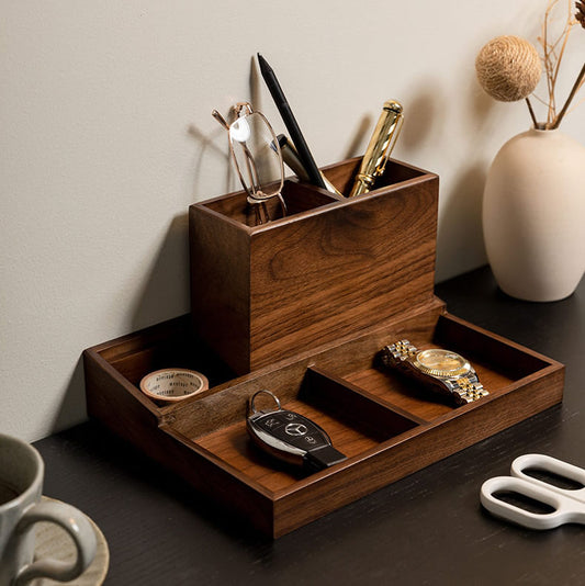 Wooden Desktop Storage Box, Black Walnut Classic Design