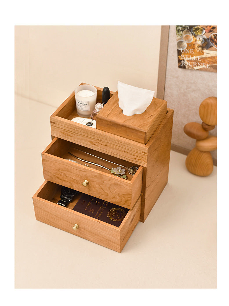 Wooden Double Drawer Storage Box, Office Desk Organization