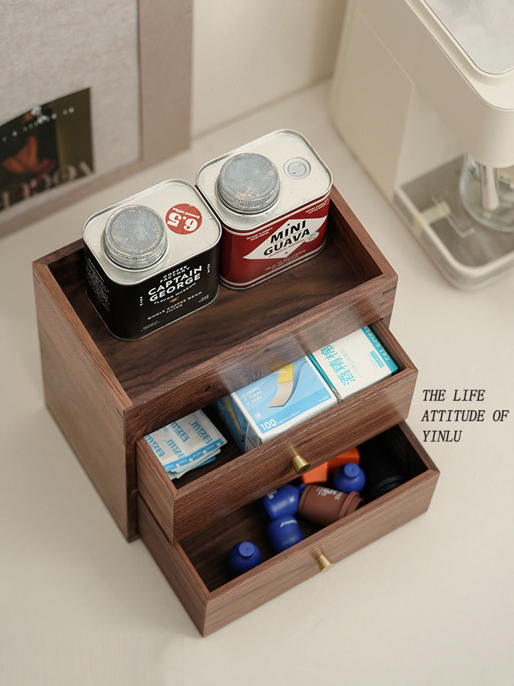 Wooden Double Drawer Storage Box, Office Desk Organization