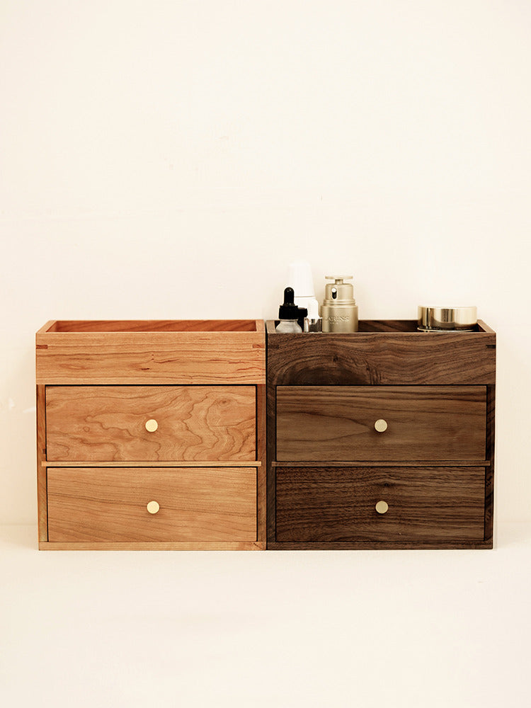 Wooden Double Drawer Storage Box, Office Desk Organization