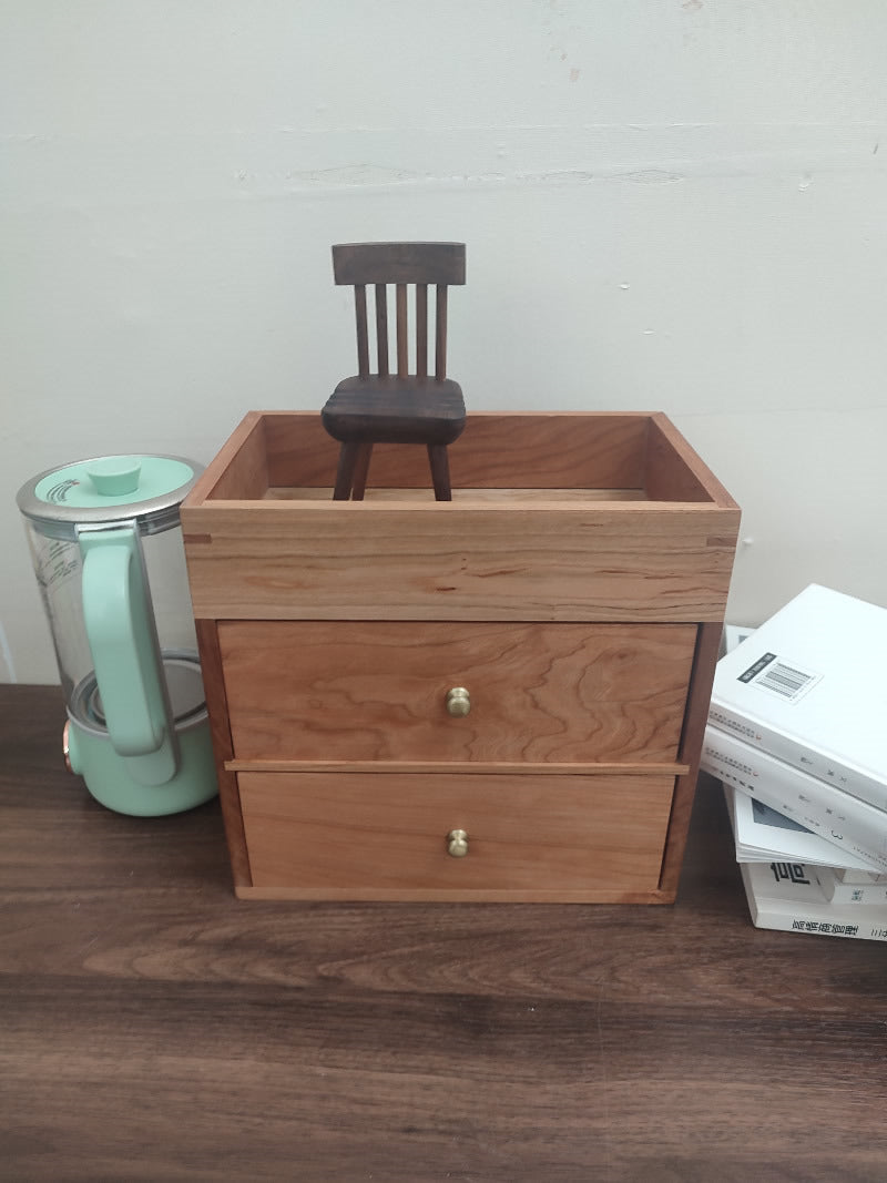 Wooden Double Drawer Storage Box, Office Desk Organization