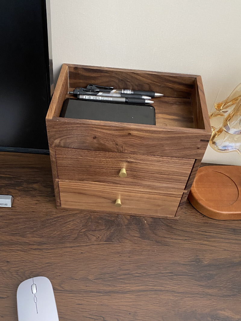 Wooden Double Drawer Storage Box, Office Desk Organization