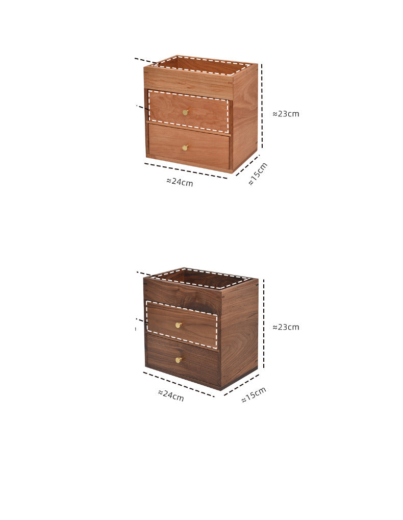 Wooden Double Drawer Storage Box, Office Desk Organization