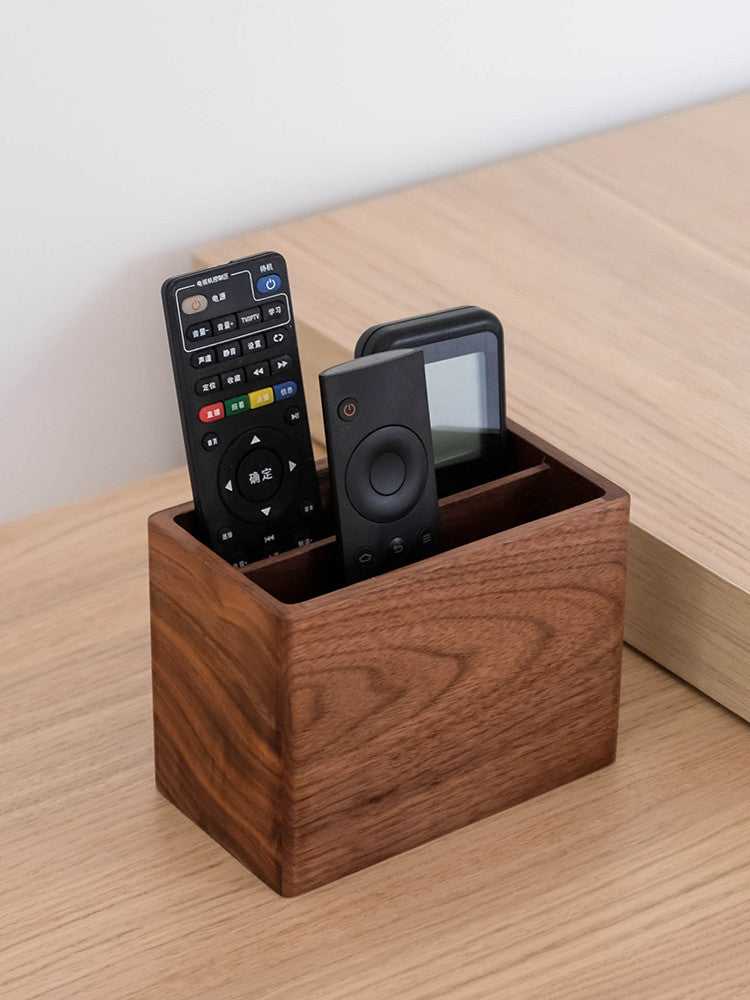 Wooden Dual-Compartment Organizer: Tidy Up Your Remote Controls And Phones