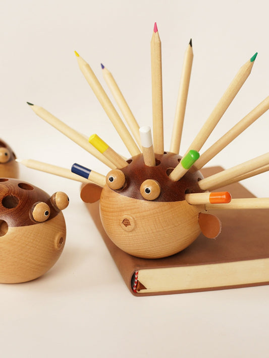 Wooden Fathead Fish Multi-Slot Pen Holder: Unique and Practical Desk Organizer