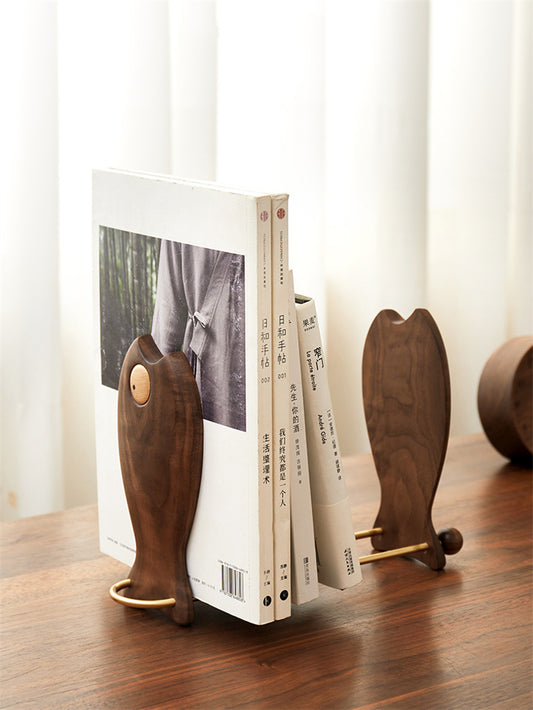 Wooden Strange Fish Study Bookends, Office Desktop Decoration