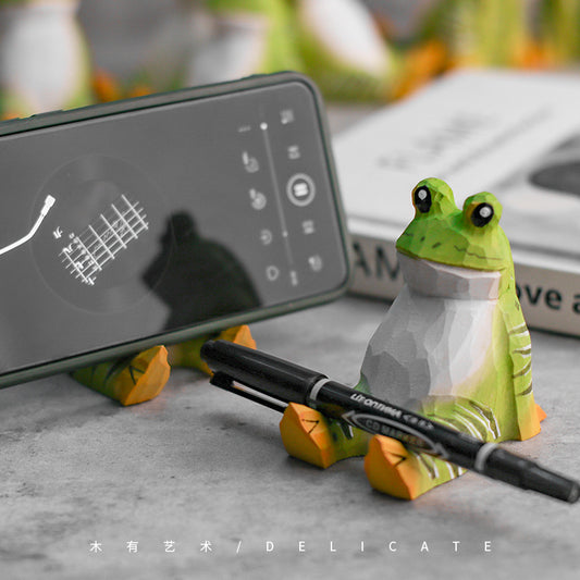 Wooden Frog Phone Holder and Pen Stand: Whimsical Organizer