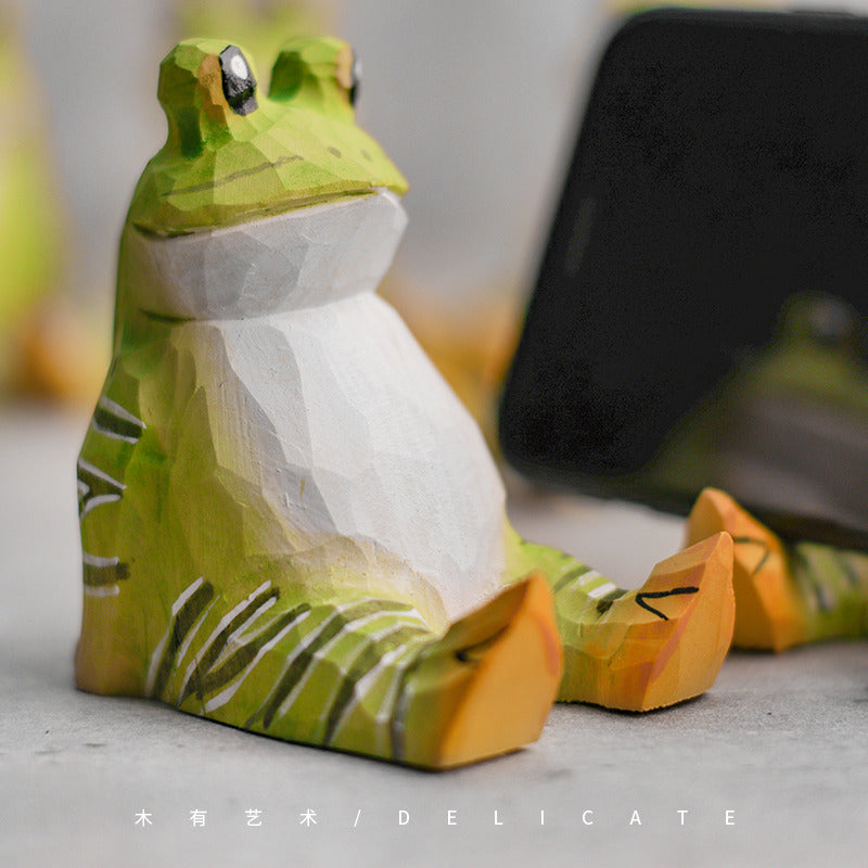 Wooden Frog Phone Holder and Pen Stand: Whimsical Organizer