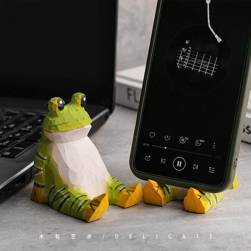 Wooden Frog Phone Holder and Pen Stand: Whimsical Organizer