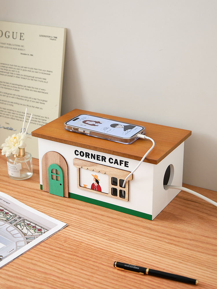 Wooden House Cable Organizer: Charming Practical Power Cord Storage Box