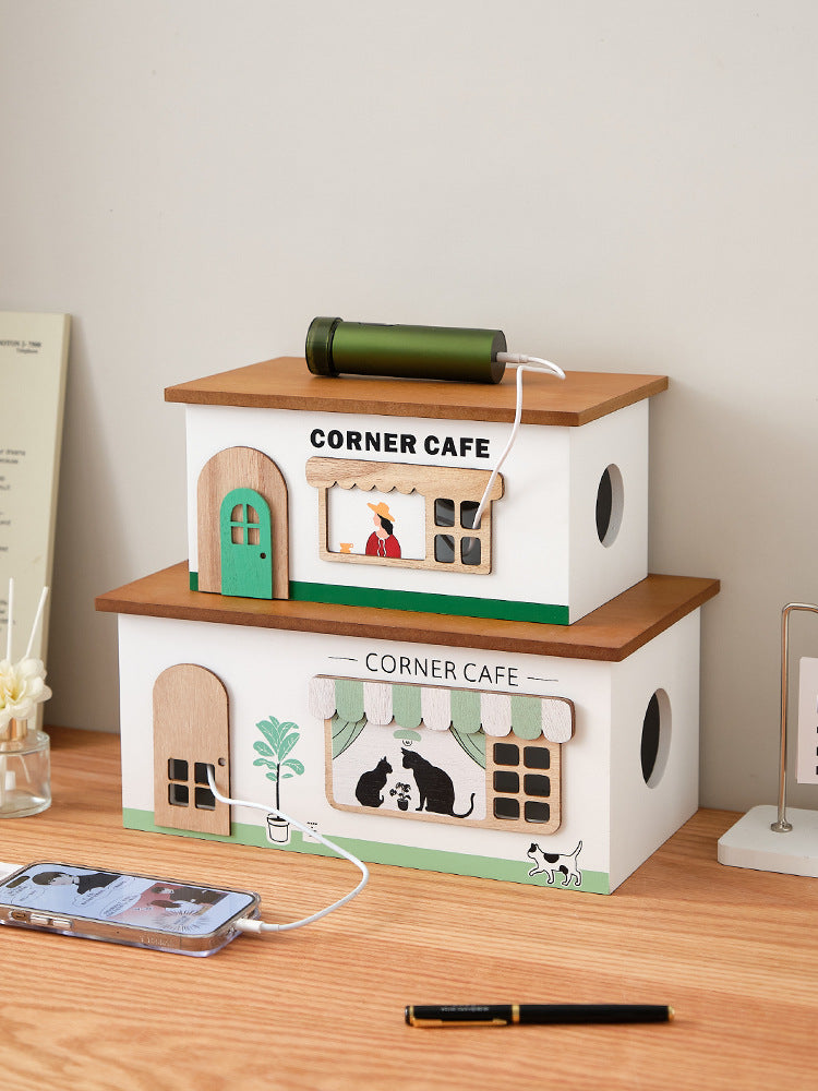 Wooden House Cable Organizer: Charming Practical Power Cord Storage Box