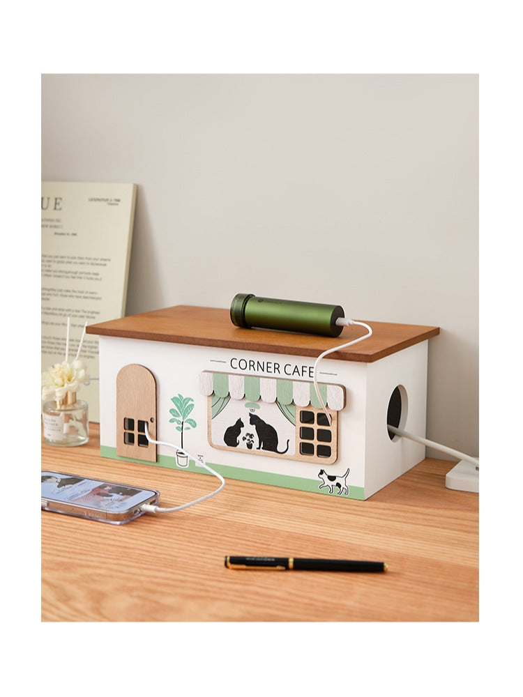 Wooden House Cable Organizer: Charming Practical Power Cord Storage Box