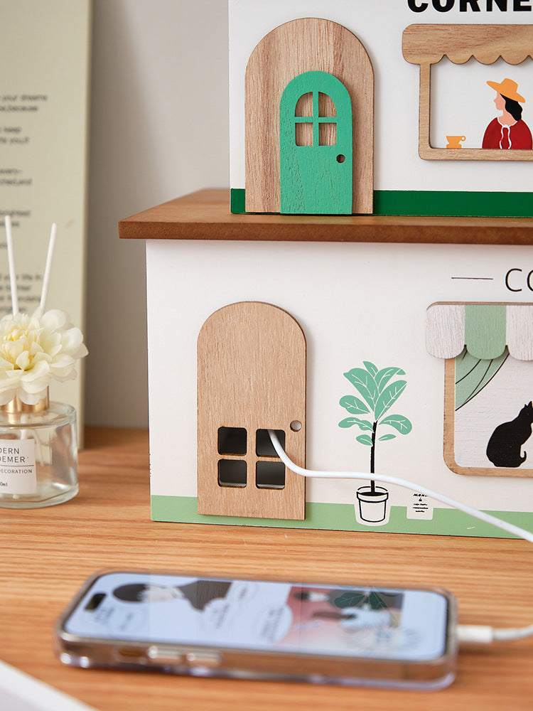 Wooden House Cable Organizer: Charming Practical Power Cord Storage Box