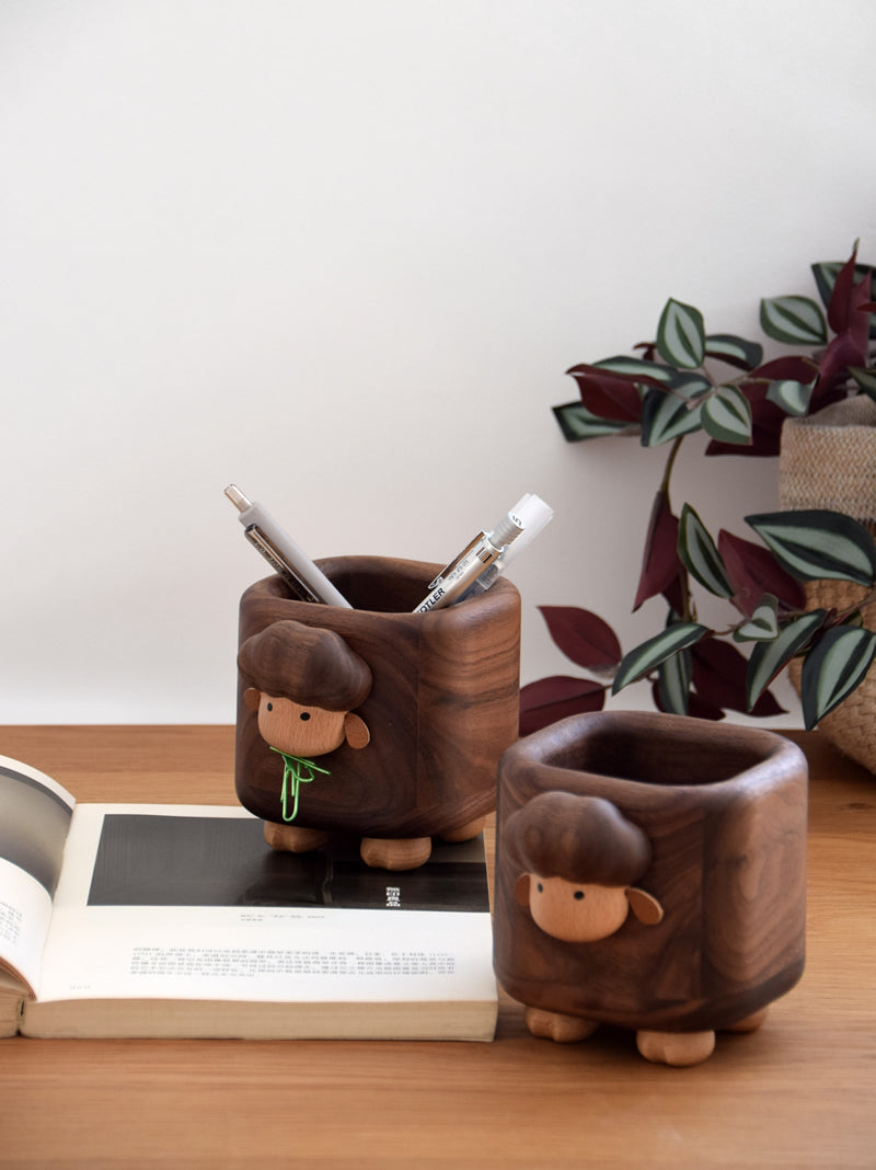 Wooden Little Sheep Pen Holder, Small Storage For Office And Study, Creative Gift