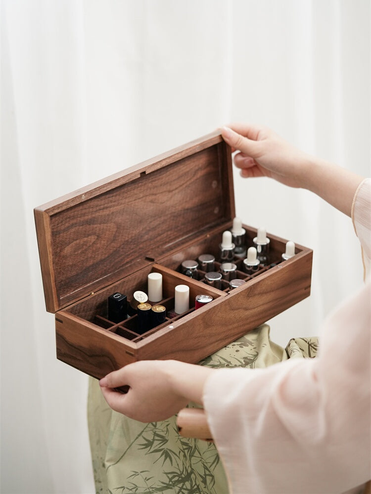 Wooden multi-grid cosmetic storage box, perfume, lipstick, small bottle storage