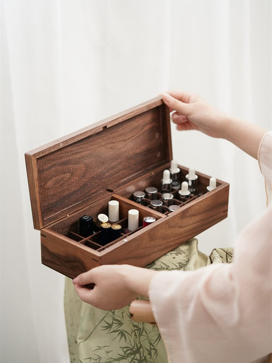 Wooden multi-grid cosmetic storage box, perfume, lipstick, small bottle storage