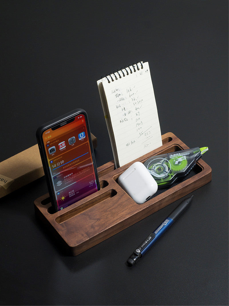 Wooden Office Stationery Storage Box, Phone Holder, Business Card Holder