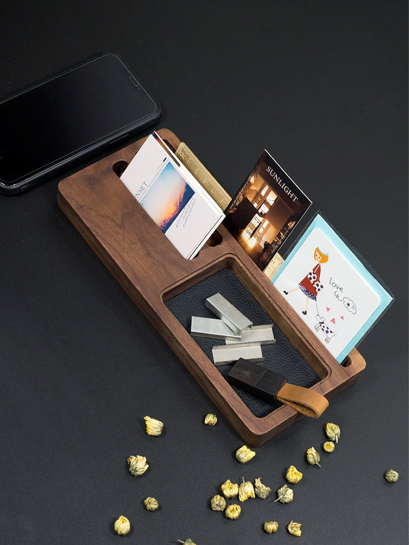 Wooden Office Stationery Storage Box, Phone Holder, Business Card Holder