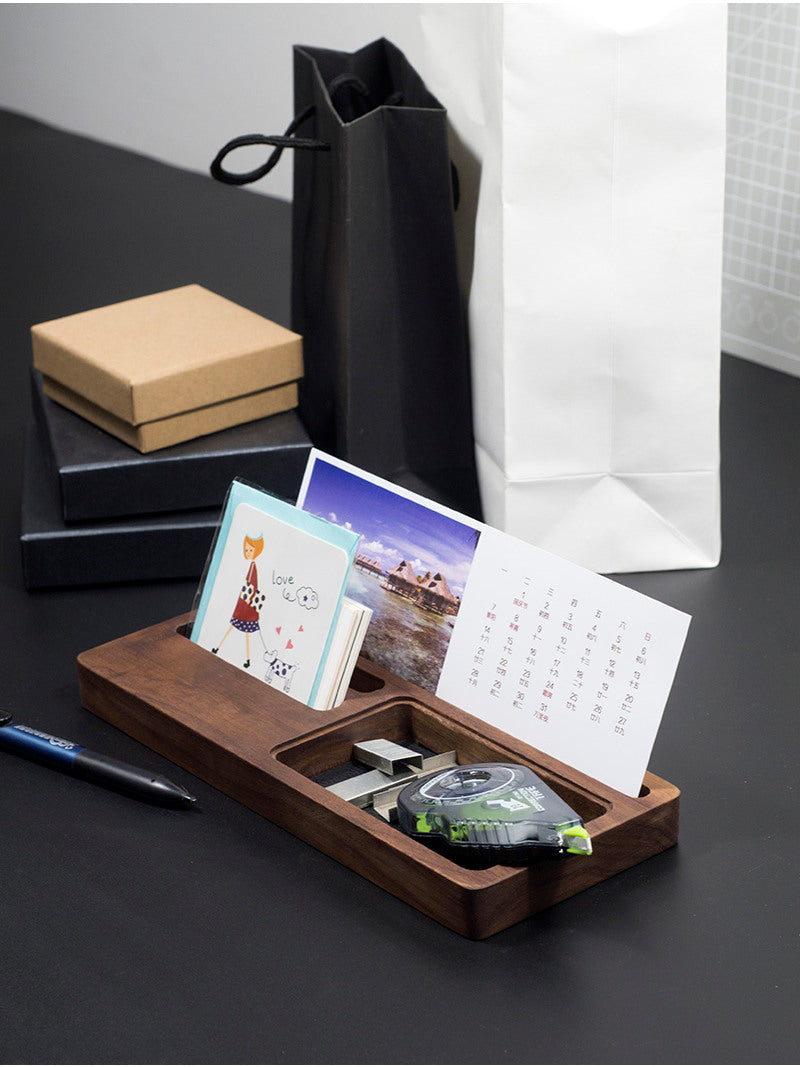 Wooden Office Stationery Storage Box, Phone Holder, Business Card Holder