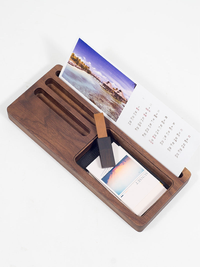 Wooden Office Stationery Storage Box, Phone Holder, Business Card Holder