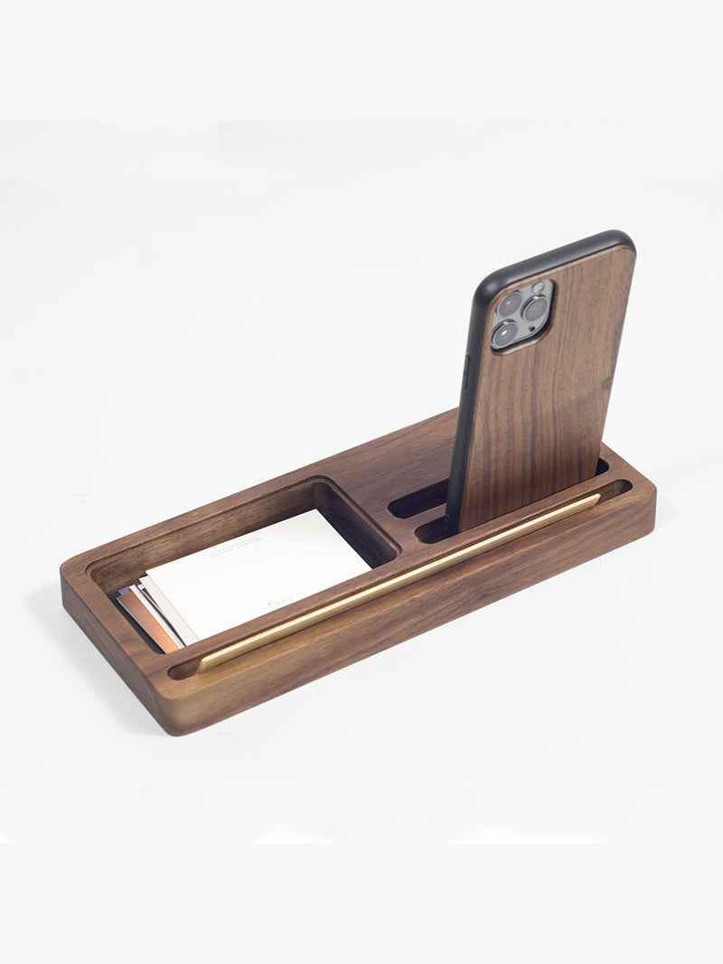 Wooden Office Stationery Storage Box, Phone Holder, Business Card Holder