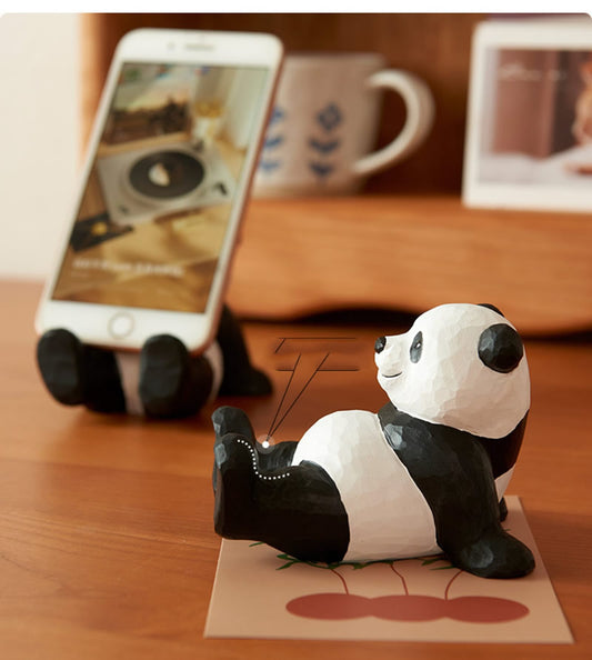 Wooden Panda Phone Holder, Pen Holder, Hand-Carved,Creative Gift