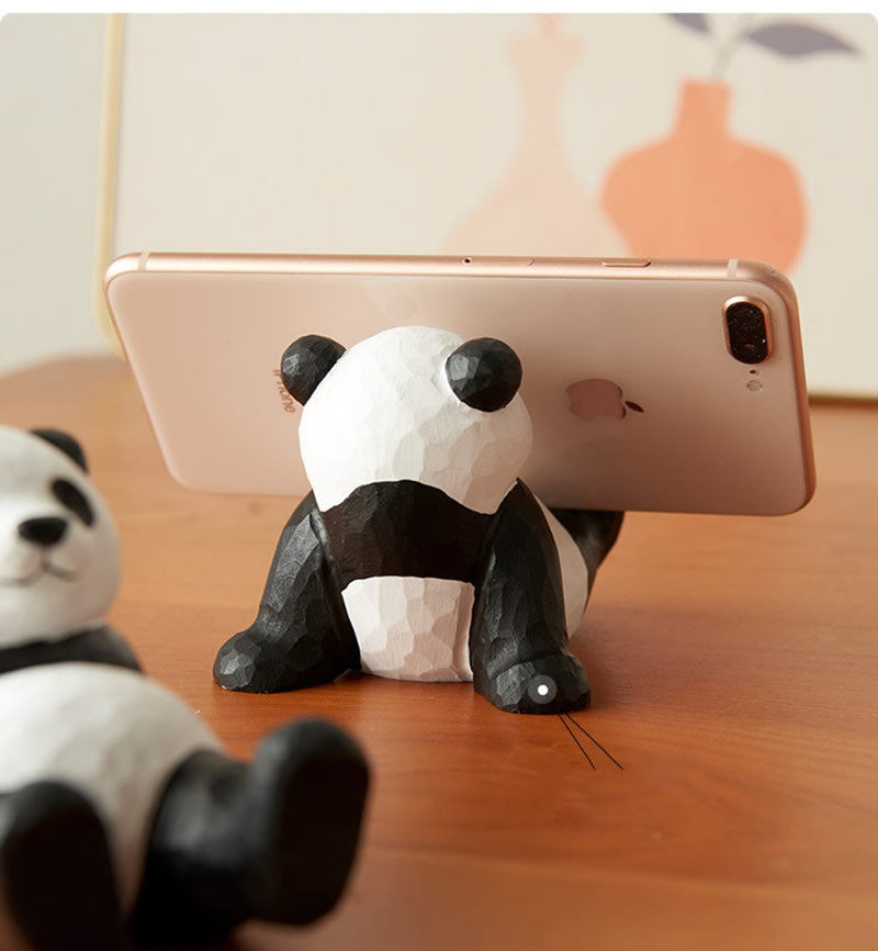 Wooden Panda Phone Holder, Pen Holder, Hand-Carved,Creative Gift