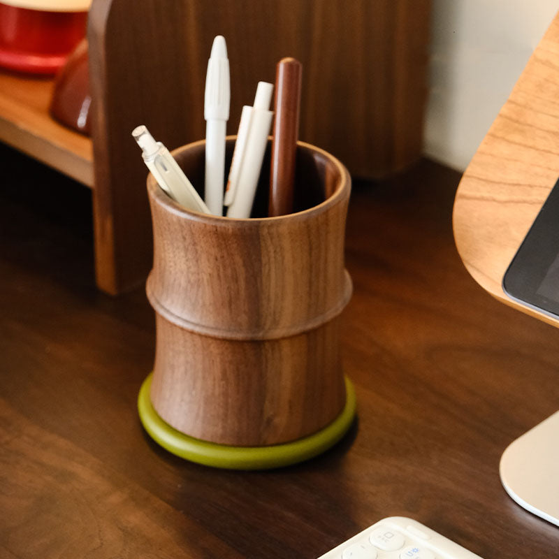 Wooden Pen Holder Imitating The Shape Of Bamboo Knots, For Desk Organization Storage