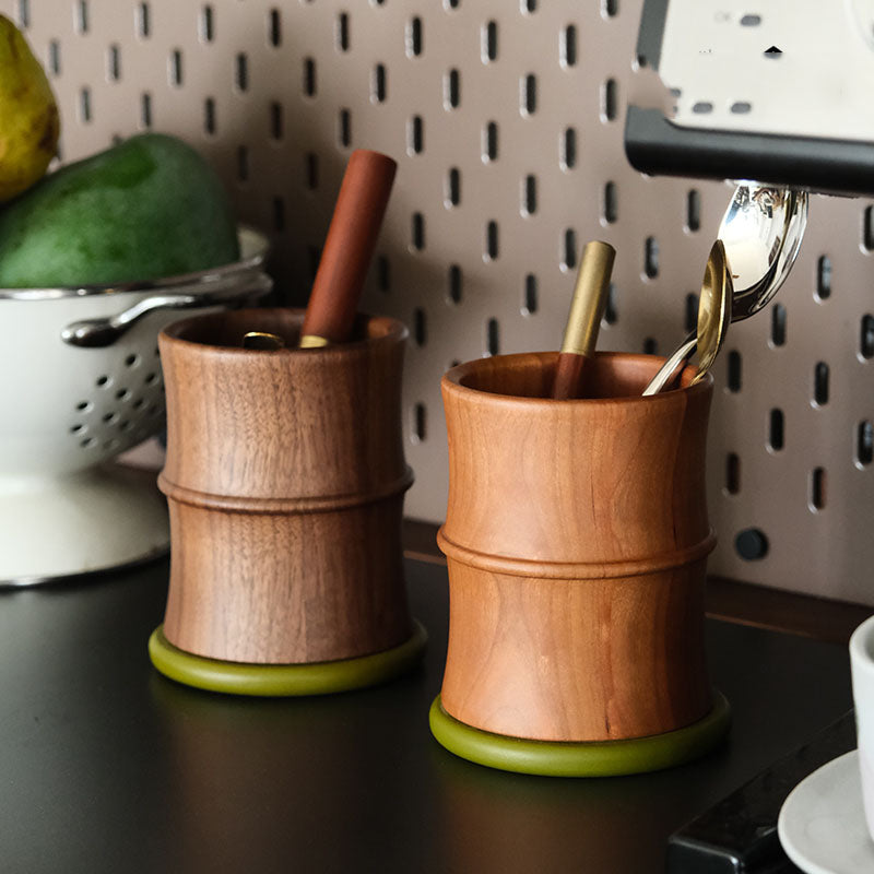 Wooden Pen Holder Imitating The Shape Of Bamboo Knots, For Desk Organization Storage