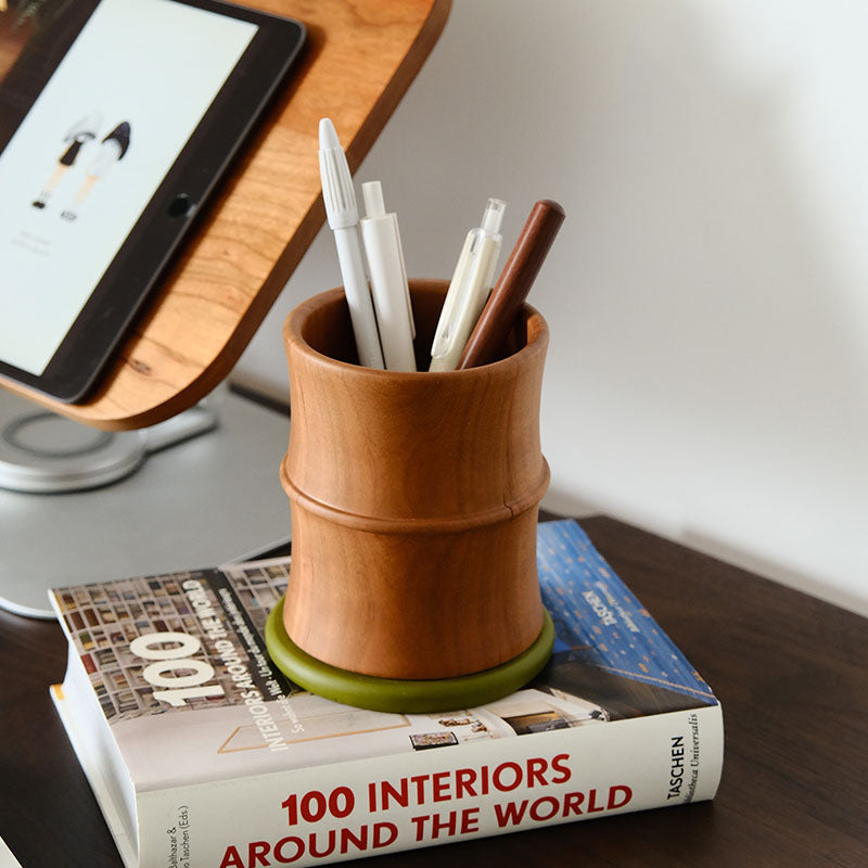 Wooden Pen Holder Imitating The Shape Of Bamboo Knots, For Desk Organization Storage