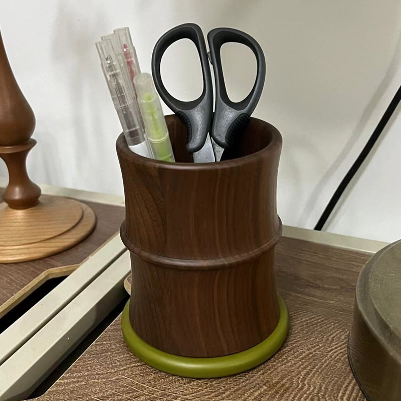 Wooden Pen Holder Imitating The Shape Of Bamboo Knots, For Desk Organization Storage