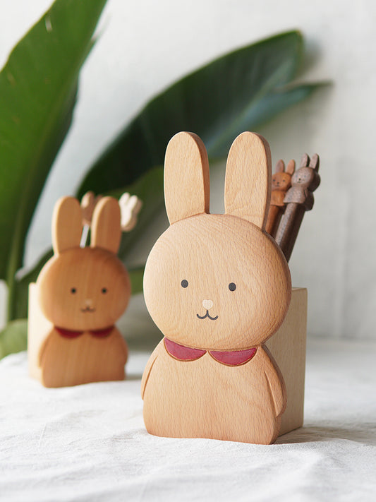 Wooden Rabbit Pen Holder, Office Desk Stationery Organizer