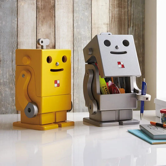 Wooden Robot Desk Organizer: Vibrant and Practical Stationery Storage