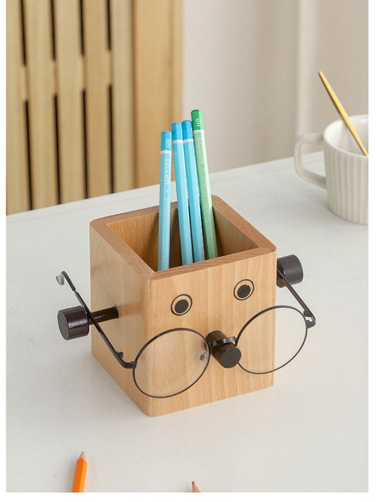 Wooden Robot Pen Holder and Glasses Stand: Fun and Functional Desk Organizer