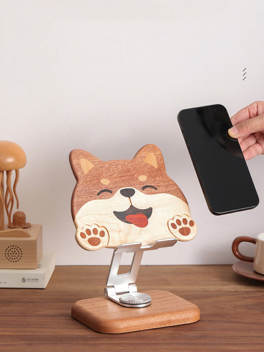 Wooden Rotating Cute Dog Phone Holder, Ipad Stand