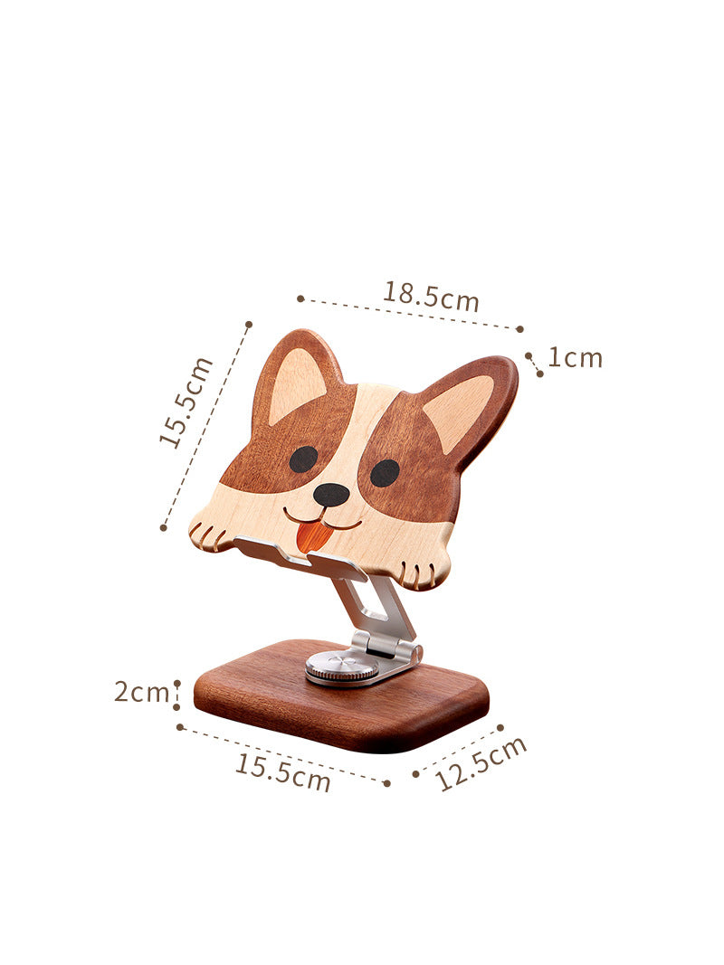 Wooden Rotating Cute Dog Phone Holder, Ipad Stand