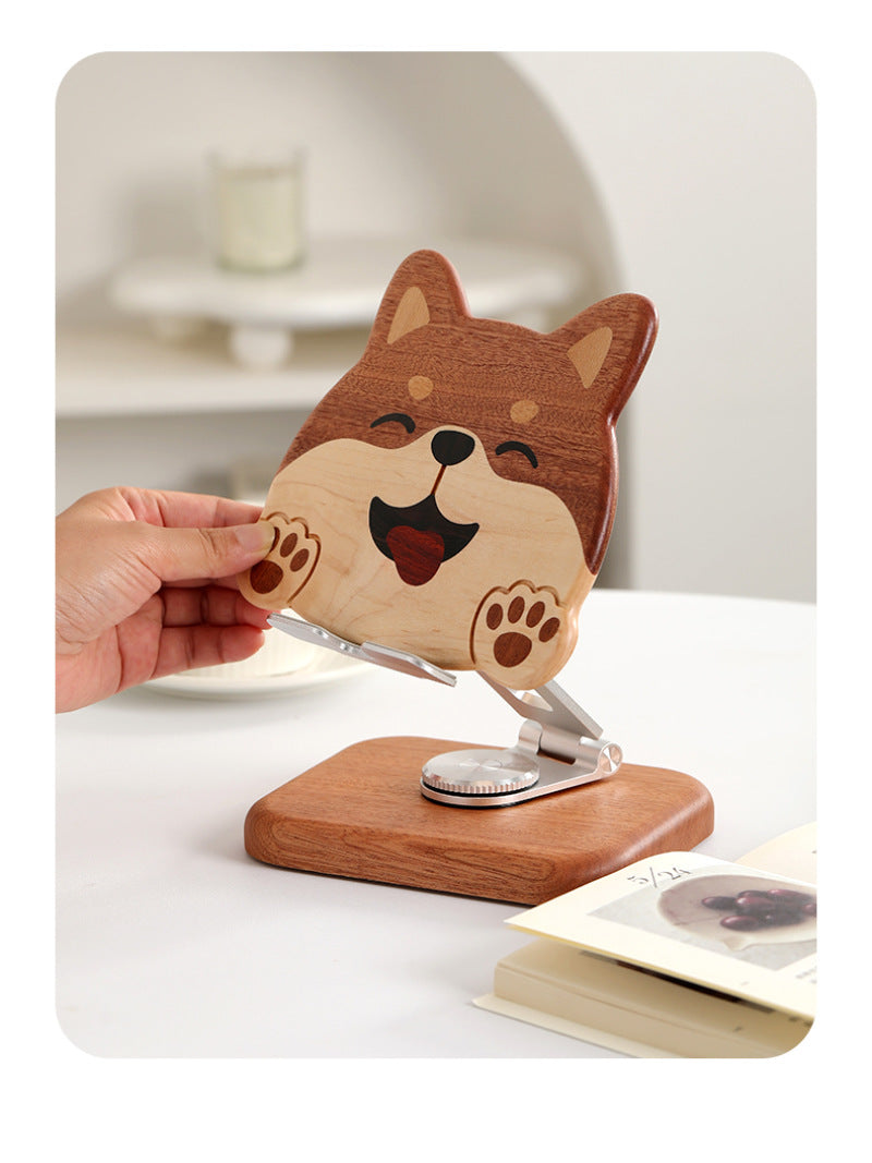 Wooden Rotating Cute Dog Phone Holder, Ipad Stand