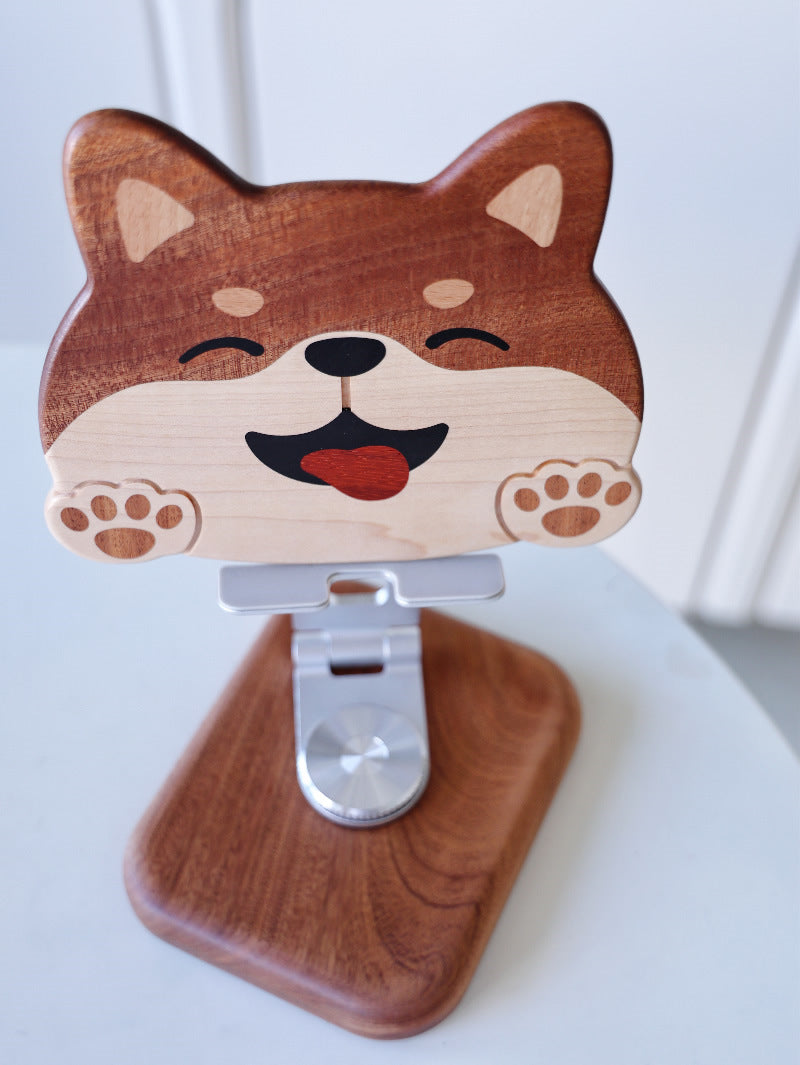 Wooden Rotating Cute Dog Phone Holder, Ipad Stand