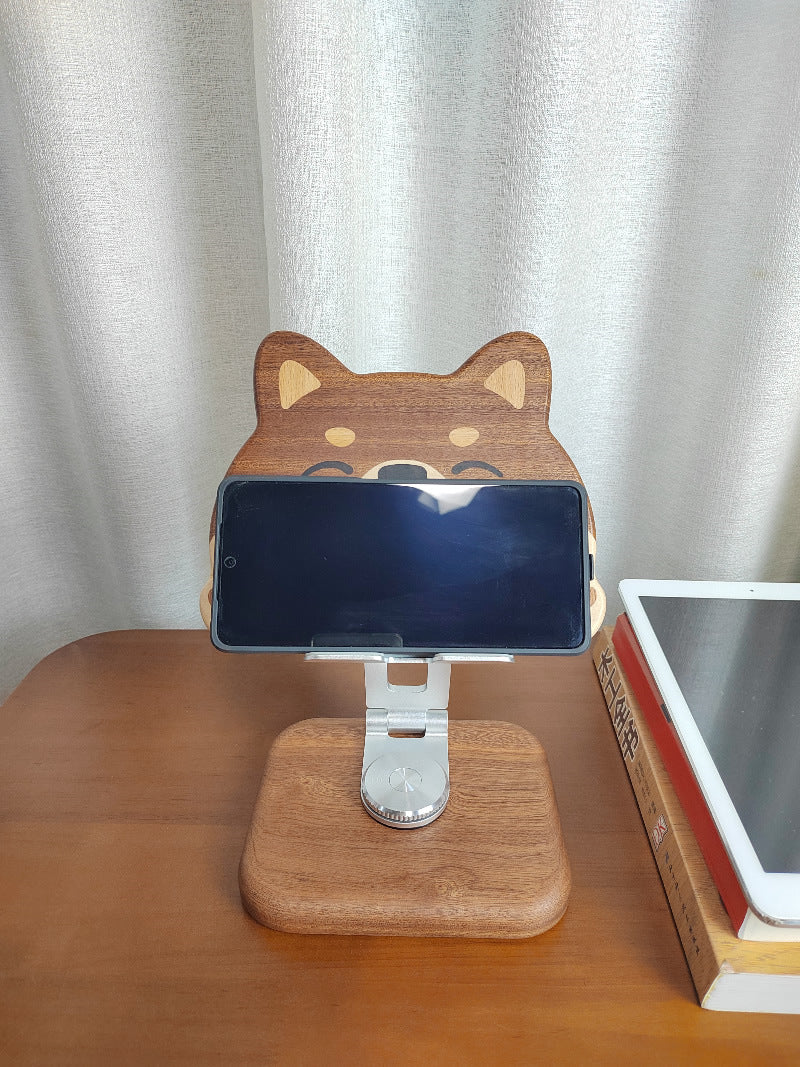 Wooden Rotating Cute Dog Phone Holder, Ipad Stand