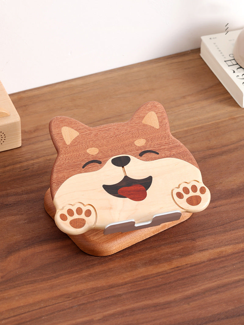 Wooden Rotating Cute Dog Phone Holder, Ipad Stand