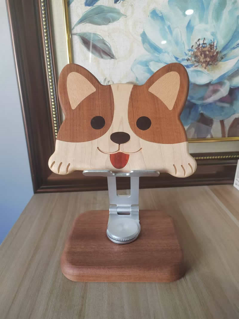 Wooden Rotating Cute Dog Phone Holder, Ipad Stand