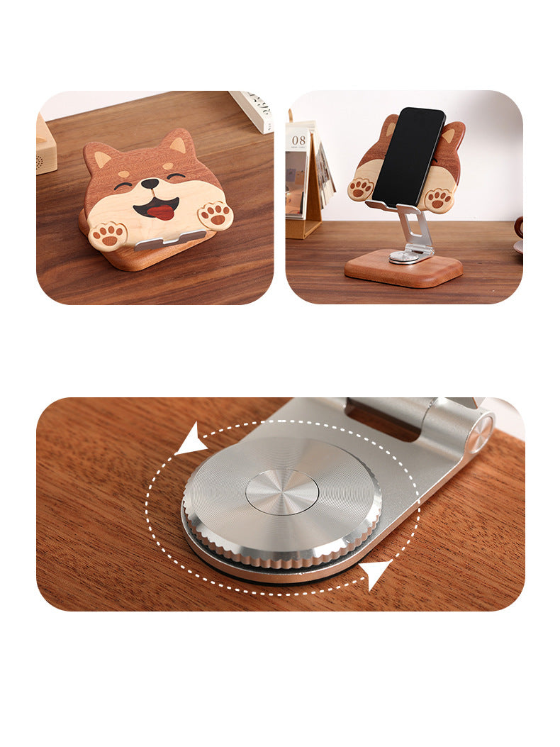 Wooden Rotating Cute Dog Phone Holder, Ipad Stand