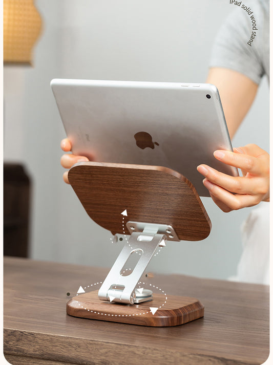 Wooden Rotating iPad Stand & Phone Holder,Black walnut design